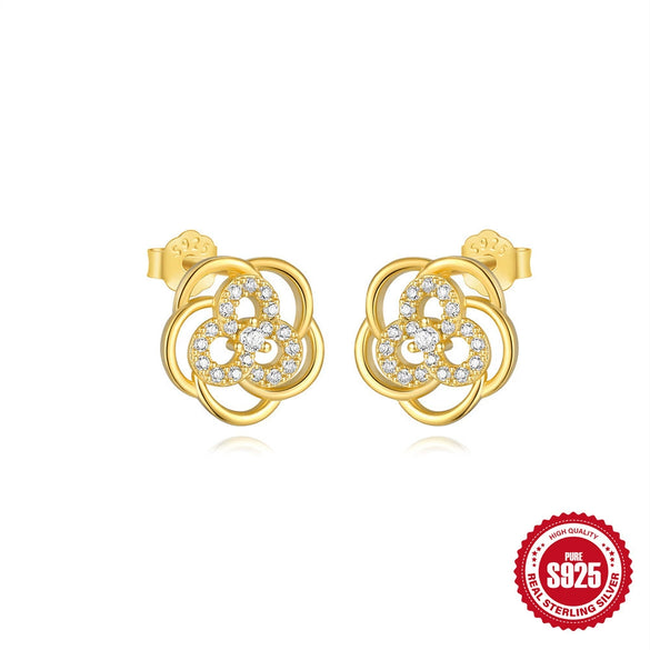 Wholesale S925 Silver Microinlaid Zircon Hemp Pattern Hollow Bow Earrings With Geometric Design