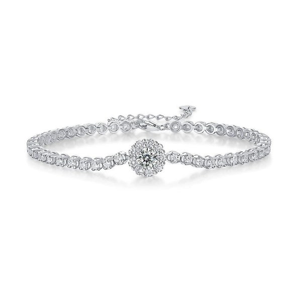 Wholesale S925 Silver Moissanite Geometric Flower Inlaid Women's Fashion Bracelet