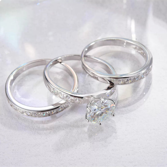Wholesale S925 Silver Moissanite Geometric Stacked Ring With Electroplating
