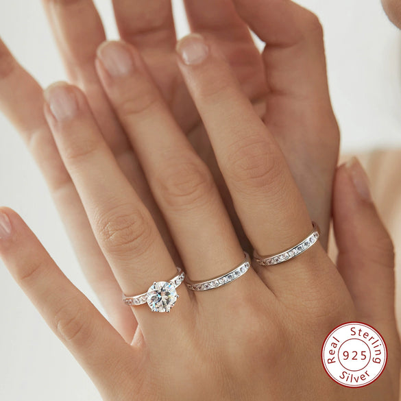 Wholesale S925 Silver Moissanite Geometric Stacked Ring With Electroplating