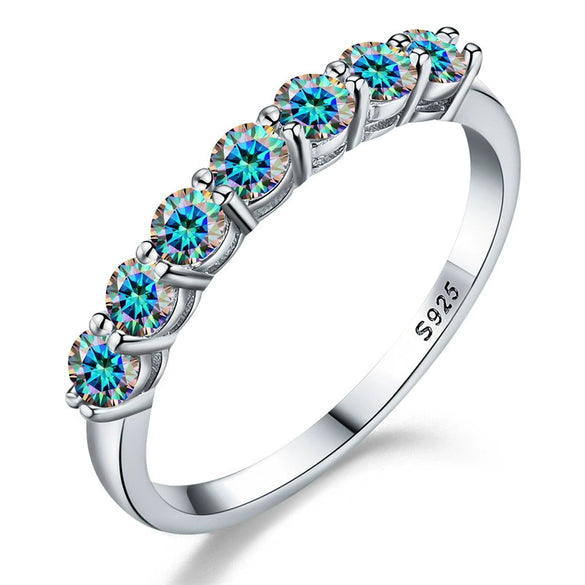 Wholesale S925 Silver Moissanite Ring With Geometric Seven Star Row Design Electroplated For Women