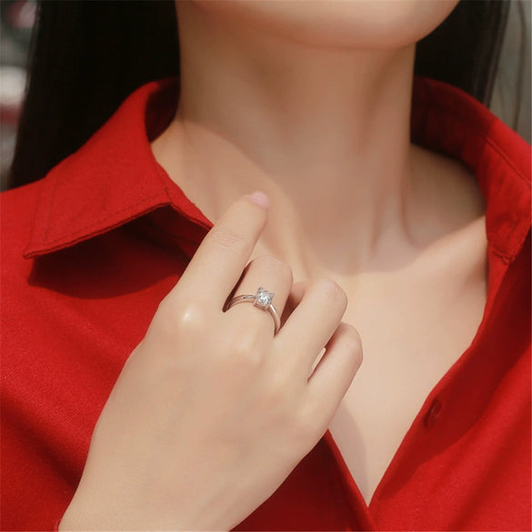 Wholesale S925 Silver Moissanite Ring With Straight Arm And Simple Four Claw Design Geometric Style Electroplated For Women