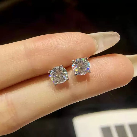 Wholesale S925 Silver Moissanite Simple Elegant Female Earrings With Four Claw Twist Bead Design And Geometric Pattern Electroplated
