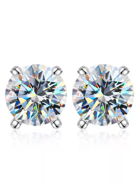 Wholesale S925 Silver Moissanite Simple Elegant Female Earrings With Four Claw Twist Bead Design And Geometric Pattern Electroplated