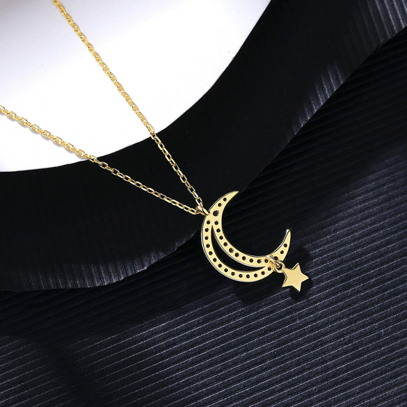 Wholesale S925 Silver Moon Joker Meniscus Star Clavicle Necklace For Women With Electroplating Treatment