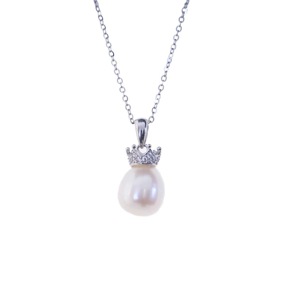 Wholesale S925 Silver Natural Freshwater Pearl Handmade Casual Crown Pendant Clavicle Chain Necklace