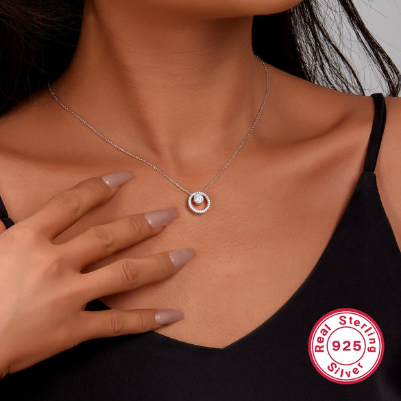 Wholesale S925 Silver Necklace Circle Set With Zircon Geometric Light Luxury Highend Clavicle Chain Electroplated For Women