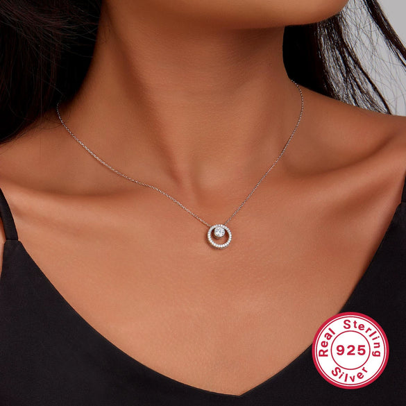 Wholesale S925 Silver Necklace Circle Set With Zircon Geometric Light Luxury Highend Clavicle Chain Electroplated For Women