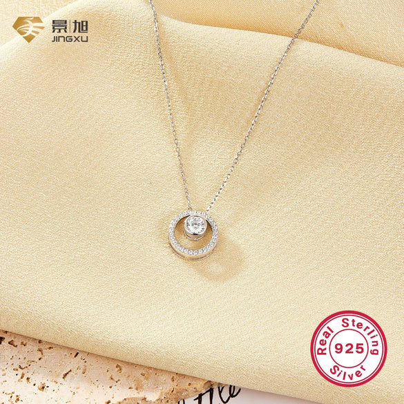 Wholesale S925 Silver Necklace Circle Set With Zircon Geometric Light Luxury Highend Clavicle Chain Electroplated For Women