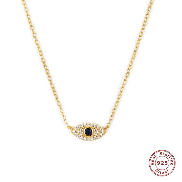 Wholesale S925 Silver Necklace With Devil's Eye Blue Eyes Design Simple Collarbone Chain Light Luxury Zircon Inlay Geometric Pattern