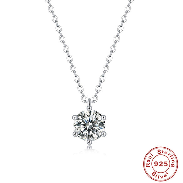 Wholesale S925 Silver Necklace With Moissanite Inlaid Pendant Simple Six Claw Small Fresh Style O Chain Electroplated Flower Patterned