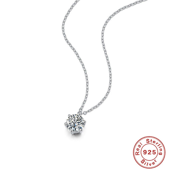 Wholesale S925 Silver Necklace With Moissanite Inlaid Pendant Simple Six Claw Small Fresh Style O Chain Electroplated Flower Patterned