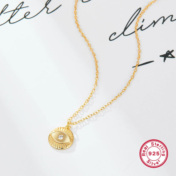 Wholesale S925 Silver Necklace With Retro Simple High End Chain And Devil's Eye Diamond Pendant For Women Electroplated