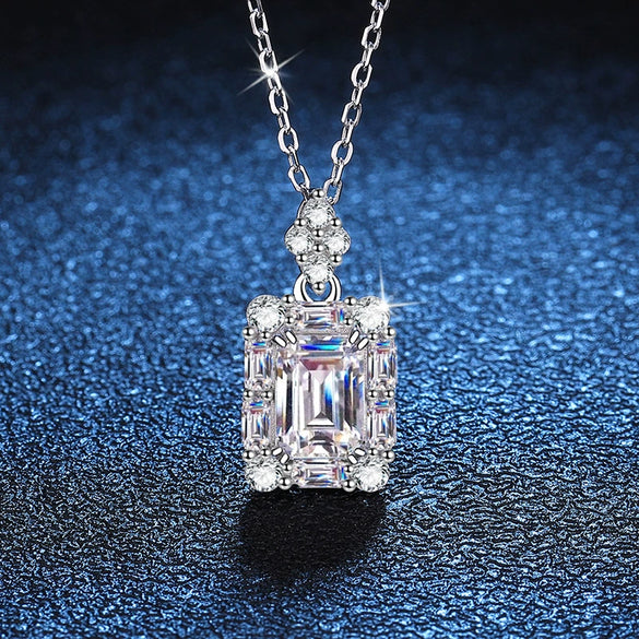 Wholesale S925 Silver Necklace With Sugar Pendant Emerald Cut And Raydean Cut Moissanite Electroplated Geometric Style