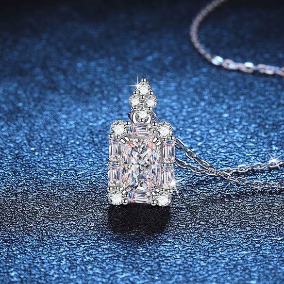 Wholesale S925 Silver Necklace With Sugar Pendant Emerald Cut And Raydean Cut Moissanite Electroplated Geometric Style