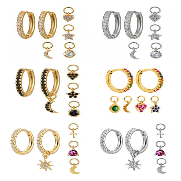 Wholesale S925 Silver Needle And Copper Electroplated Constellation Star Shape Geometric Women's Ring And Earrings Set