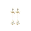 Wholesale S925 Silver Needle Long Opal Bow Ear Stud Earrings With Geometric Pattern And Electroplating
