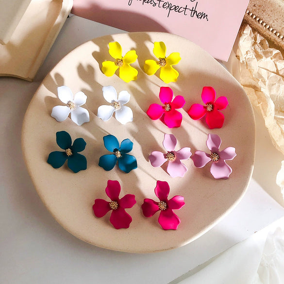 Wholesale S925 Silver Needle Multicolor Flower Ear Studs Alloy Electroplated Fashion Jewelry