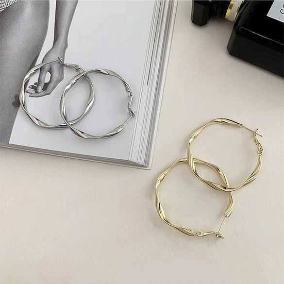 Wholesale S925 Silver Needle Twisted Hoop Earrings Alloy Geometric Electroplated For Women