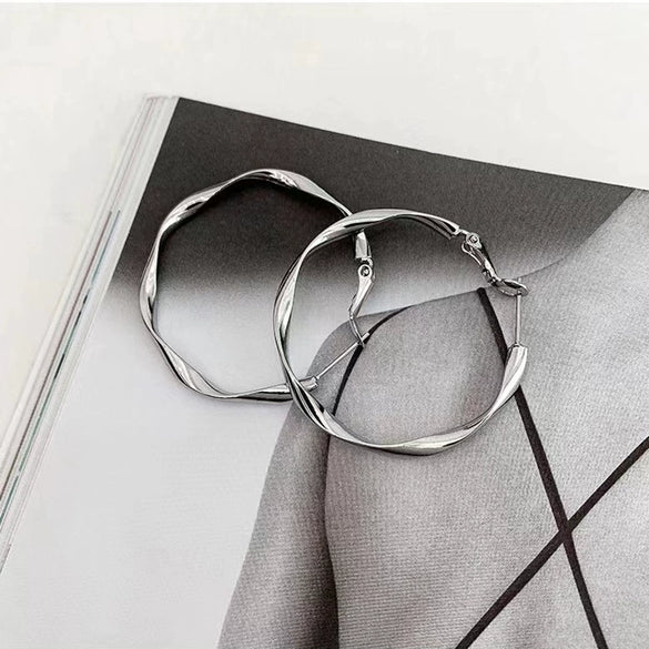 Wholesale S925 Silver Needle Twisted Hoop Earrings Alloy Geometric Electroplated For Women