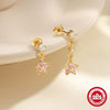 Wholesale S925 Silver Niche Design Powder Zirconium Five Petal Flower Geometric Pattern Elegant All Match Women's Earrings