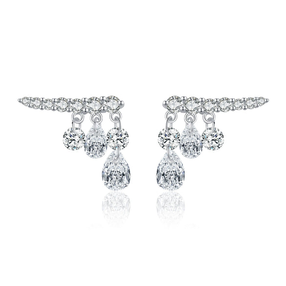 Wholesale S925 Silver Old Money Style Shiny Water Drop Pendant Rif Drill Broken Drill Earrings For Women