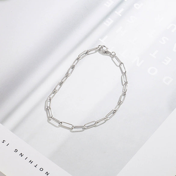 Wholesale S925 Silver Pclip Cuban Bracelet With Geometric Pattern Electroplated For Women Simple High End Light Luxury And Trendy