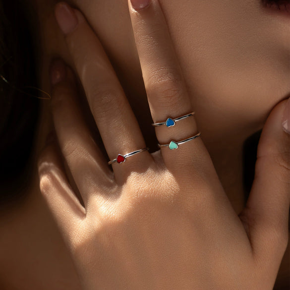 Wholesale S925 Silver Peach Heart Dopamine Enamel Electroplated Ring For Women
