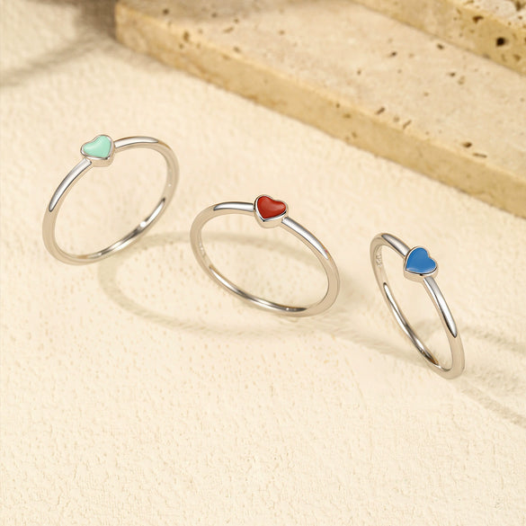 Wholesale S925 Silver Peach Heart Dopamine Enamel Electroplated Ring For Women