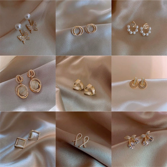 Wholesale S925 Silver Pearl Electroplated Alloy Flower Water Drop Cat's Eye Earrings For Women