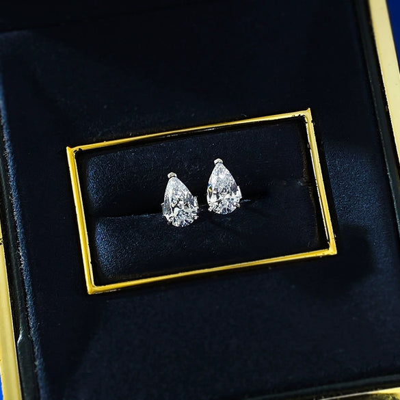 Wholesale S925 Silver Pearshaped High Carbon Diamond Cutting Simulation Diamond Drop Earrings For Women With Electroplating And Geometric Style