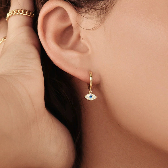 Wholesale S925 Silver Pin Earrings For Women With Geometric Devil's Eye Design And Electroplating