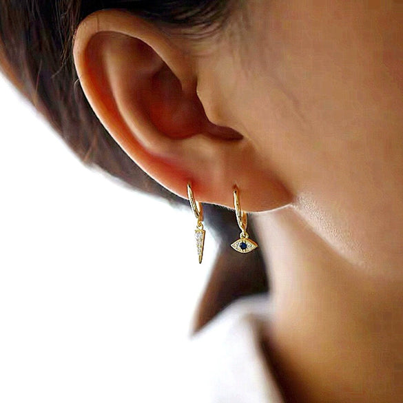 Wholesale S925 Silver Pin Earrings For Women With Geometric Devil's Eye Design And Electroplating