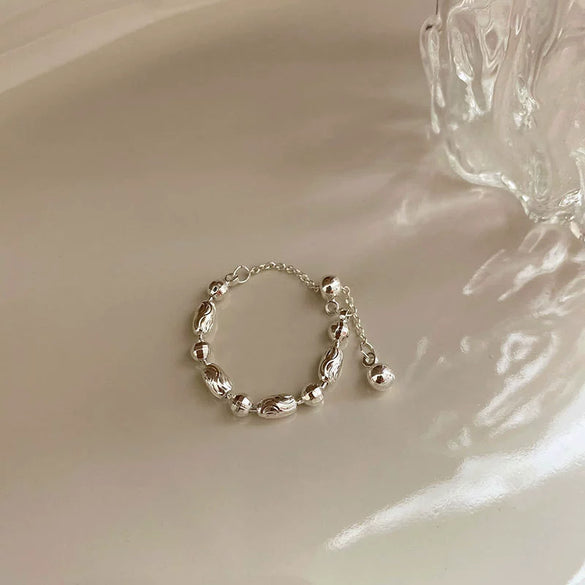 Wholesale S925 Silver Plated Copper Women's Retro Creative Pull Small Ring With Flower Chain Tassel And Geometric Pattern