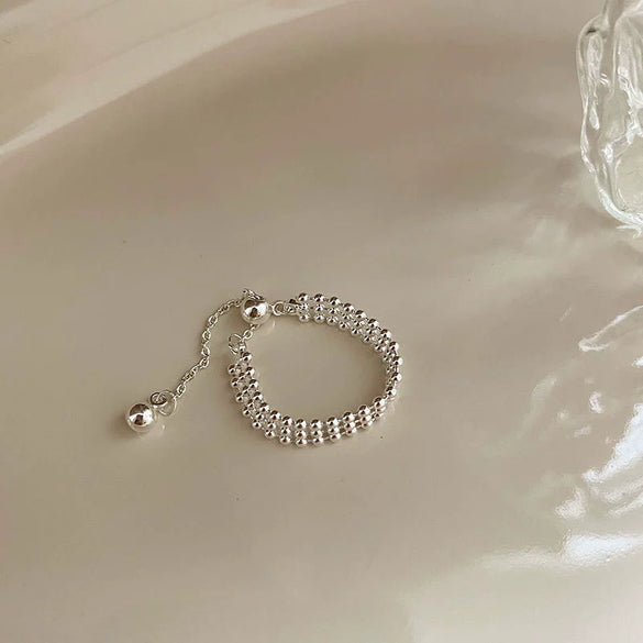 Wholesale S925 Silver Plated Copper Women's Retro Creative Pull Small Ring With Flower Chain Tassel And Geometric Pattern