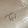 Wholesale S925 Silver Plated Copper Women's Retro Creative Pull Small Ring With Flower Chain Tassel And Geometric Pattern