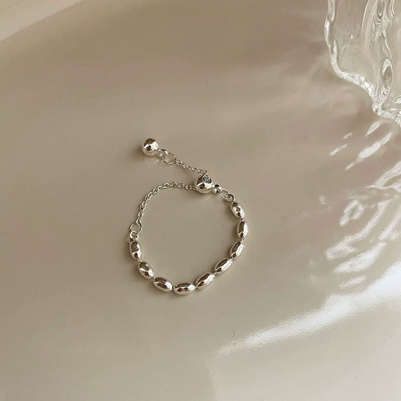 Wholesale S925 Silver Plated Copper Women's Retro Creative Pull Small Ring With Flower Chain Tassel And Geometric Pattern
