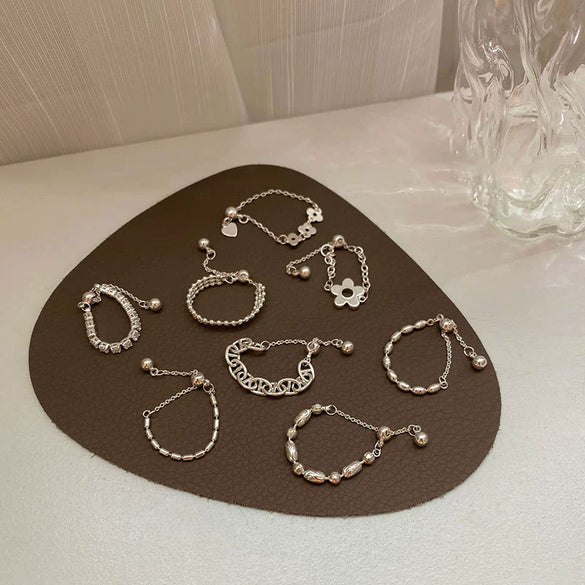 Wholesale S925 Silver Plated Copper Women's Retro Creative Pull Small Ring With Flower Chain Tassel And Geometric Pattern