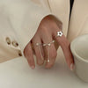 Wholesale S925 Silver Plated Copper Women's Retro Creative Pull Small Ring With Flower Chain Tassel And Geometric Pattern