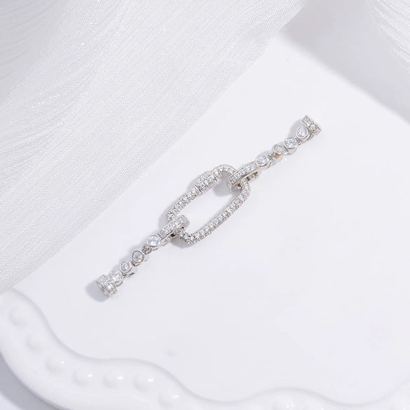 Wholesale S925 Silver Rectangular Detachable Buckle Zirconia Diy Pearl Emerald Bracelet Necklace