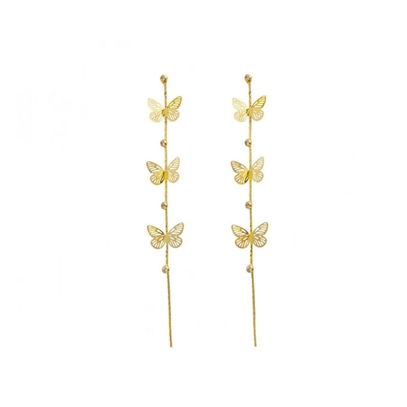 Wholesale S925 Silver Rhinestone Geometric Butterfly Super Long Tassel Earrings For Women