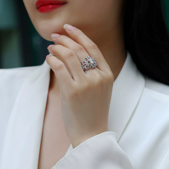 Wholesale S925 Silver Ring Set With Diamonds Geometric Style For Women