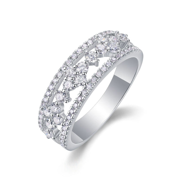 Wholesale S925 Silver Ring With Moissanite And Geometric Design Luxury Inlaid Fashion Style