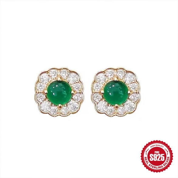 Wholesale S925 Silver Round Cat's Eye Earrings For Women With Retro Elegant Style And Geometric Design Electroplated