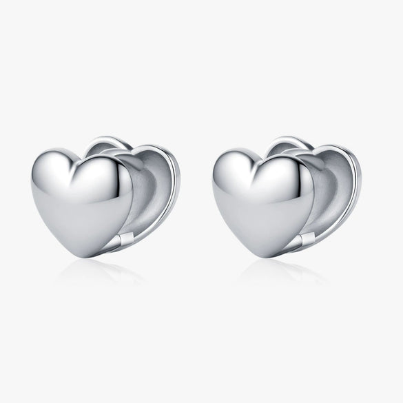 Wholesale S925 Silver Simple Doublesided Heartshaped Electroplated Earrings For Women