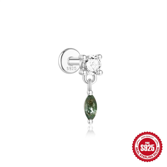 Wholesale S925 Silver Simple Fashion Natural Water Grass Agate Geometric Earrings With Zirconia Processing For Women
