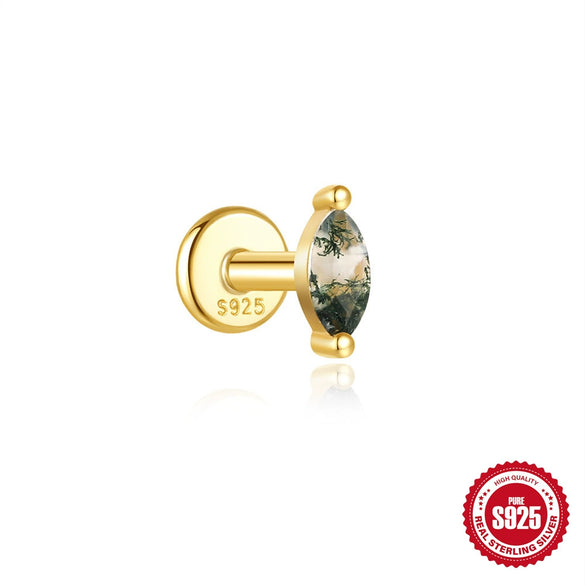 Wholesale S925 Silver Simple Fashion Natural Water Grass Agate Geometric Earrings With Zirconia Processing For Women