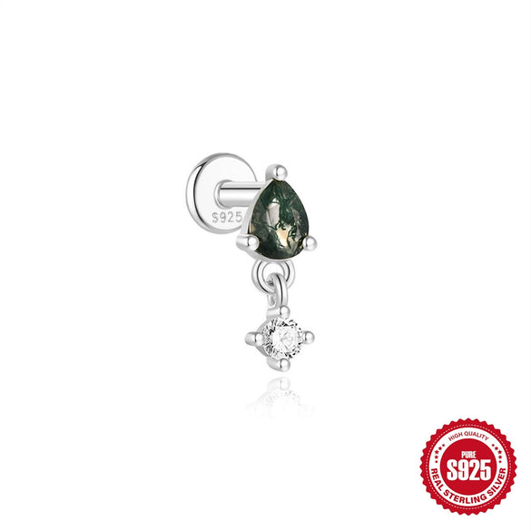 Wholesale S925 Silver Simple Fashion Natural Water Grass Agate Geometric Earrings With Zirconia Processing For Women