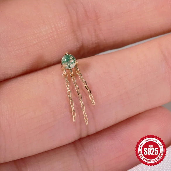 Wholesale S925 Silver Simple Fashion Natural Water Grass Agate Geometric Earrings With Zirconia Processing For Women