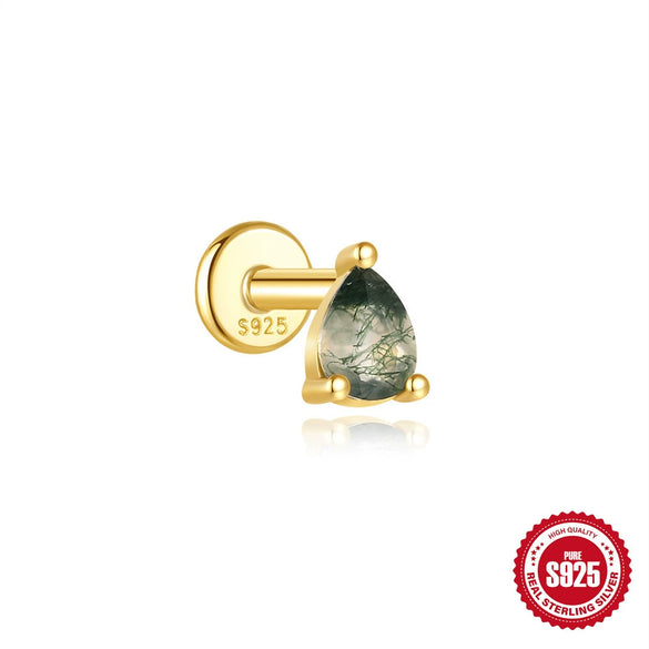 Wholesale S925 Silver Simple Fashion Natural Water Grass Agate Geometric Earrings With Zirconia Processing For Women